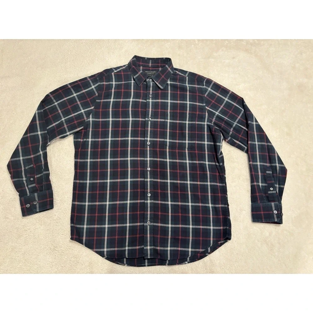 BANANA REPUBLIC cotton lightweight‎ flannel shirt multi plaid mens large L